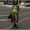 Women Olive Green Oversized Coat Notched Lapel Double Breasted Straight Outerwear Vintage Fall Winter Daily Office Outfit