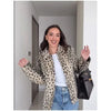 Women Leopard Print Short Furry Jacket Lapel Collar Button Slim Waist Stylish Coat Autumn Winter Street Lady Outerwears