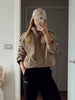 Women Casual Solid Cropped Suede Jacket Chic Stand Collar Zipper Pocket Loose Jackets Autumn Lady Commuter Outwear