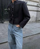 Retro Denim Military Short Jackets Women Chic Solid Stand Collar Single Breasted Slim Coat Lady Daily Street Outerwear