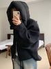 Solid Wool Coat Women Casual Hooded Y2k Loose Zipper Blends Cardigan Full Sleeved Thick Warm Outwear Jackets Autumn Winter