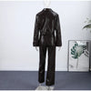 Y2K Punk Embossed Leather Coat Pants Set Women's Chic Lapel Cropped Jacket Matching High Waist Pant Streetwear Lady Outfit