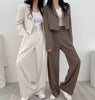 Suit Coat 2 Piece Set Women Blazer Jacket Straight Pants Ensemble Single Breasted Turn Down Collar Trousers Office Lady Outfits