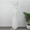 White Lace Patchwork Long Dress Women's Pleated Ruffle Sleeve Off shoulder bodycon See Through Vestidos Lady Party Gowns
