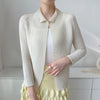 Yellow Pleated Women's Elastic Slim Cardigan Coat Autumn Outerwear Stand Collar Jacket 2DB3894