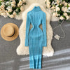 Autumn Winter Twist Women's Wrap Knitted Dresses Long Sleeve Sheath Knitwear Office Bodycon Dress Female