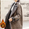 Autumn Winter Plaid Cotton Jacket Women's Warm Temperament Polo Collar Wool Coat Female Long Parkas Overcoat