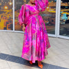 Elegant Plus Size Women's Maxi Dresses Floral Print Chiffon Puff Sleeve Round Neck Loose Ankle Length Boho Party Long Dresses