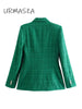 Women jacket Autumn Double Breasted Tweed Check Blazer Coat Vintage Long Sleeve Pockets Female Outerwear Chic