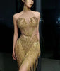 Stock Women Sparkly Rhinestones Pearls Tassel Sexy Mesh See-Through Dress Latin Dance Outfits Bars Nightclub Party Stage Costume
