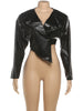 Faux Leather Crop Jacket Women Cross Neck Hipster Single Button Irregular Fall Wild Basic Sexy Streetwear Coat
