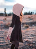 Plus Size Retro Dress, Women's Plus Warm Contrasting Colors Long Sleeve Asymmetrical Hem Slight Stretch Hooded Dress