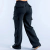 Women Low Waist Belted Straight Leg Wide Leg Trousers Solid Color Casual Joggers Multiple Pockets American Work Pants