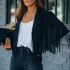 Womens Vintage Lapel Long Sleeve FringeCropped Hippie Motor Biker Cardigan OutwearsFaux Suede Tassel Jacket