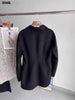 Women's Autumn Winter Black Slim Wool Coat Casual Solid Long Sleeve Pocket Elegance Blazer Overcoat Ladies