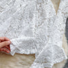 Women's Autumn Mesh Lace Hollow Out White Short Dress Women Micro Flare Sleeve See Through Translucent Sexy Girl's Mini Dress