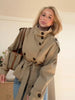 Khaki Lace Up Cape Trench Coat Loose Solid Full Sleeve Lapel Windbreaker Autumn Commute Casual Daily Coats