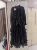 Purple Dress Women Bow Collar Ruffles Lace Up Waist Long Sleeves Embroidery Dresses Autumn 3A555