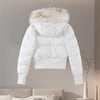 Wool Collar Hooded Cotton Women's Jacket Zipper Elastic Hem Long Sleeve Pocket Women Winter Coats Autumn Short Jacket For Ladies