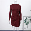 Sexy Pleated Ribbon Short Dress Women Solid Long Sleeve Slim Empire Hip Package Party Dress Spring Night Club Robe