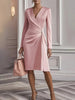 Women's Chic Ruched Wrap V Neck Midi Dress Long Sleeve Asymmetric Hem Formal Gown for Elegant Office Work Commute