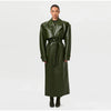 Street Pu Leather Women Long Coat Y2K Solid Belt Lapel Pocket Full Sleeve Female Jacket Autumn Winter Lady Outwear