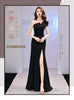 Host evening dress, light, niche one shoulder black long dress, fishtail, one shoulder dress, female