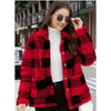 Women Plush Coat Jackets Plaid Print Outerwear Thick Warm Single Breasted Turn Down Collar Overcoat Office Lady Autumn Winter