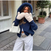 Casual Knit Hoodie Cardigan Women Long Sleeves Zipper Faux Fur Patchwork Coats Female Autumn Winter Solid Thick Knitwears