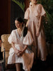 Causal 100% Cotton Women's Dress Vintage Crepe Gauze V-Neck Puff Sleeve Bandage Lace Up Elegant White Dresses Long Maxi Robe