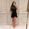 Elegant Floral Jacquard Cheongsam Mini Dress Women Black Ruffle Hem Bodycon Slim Fit Flowy Soft Chic Lady Party Gowns