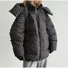 Chic Women Print Hooded Padded Jacket Oversized Zip Up Long Sleeve Warm Winter Coat Casual Daily Ladies Quilted Cotton Outerwear