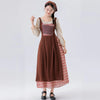 Ladies' Temperement Pastoral Style Fresh Patchwork Long Sleeve A-line Skirt Plaid And Flower Splicing High Waist U-neck Dress