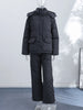 In stock Polka Dot Hooded Puffer Coat Drawstring Hem Zip‑Up Winter Women Warm Pants Set Glam Causal Lady Cotton‑Padded Suit