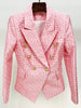 High Street Designer Jacket Women's Double Breasted Lion Buttons Geometrical Jacquard Blazer