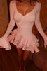 Flare Sleeve Ruffle Sexy Mini Dress Women Robe Irregular Single-breasted V Neck High Waist Slim A-line Club Dress