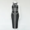 Classic White And Black Stripes Bandage Long Evening Dress Contrast Vintage Woman Bodycon Elastic Dress Slim Midi