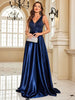 Elegant Sequins Evening Dress For Women Deep V-neck Satin Prom Party Green Dress Floor Length Blue Formal Gowns