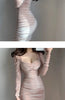 Sexy Style Low Vut V-neck Pleated Dress For Women Spring Autumn Slimming Buttocks Long Sleeved Pink Mini Hip Wrap Dresses