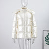 Chic Soild Cropped Quilted Jacket With Hood For Women Casual Zipper Pocket Oversized Warm Coat Lady Winter Street Outerwear