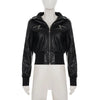 Women Faux Leather Jackets Solid Short Coat Zipper Pocket Turn Down Collar Long Sleeve Waist Cinched Slim Streetwear Autumn
