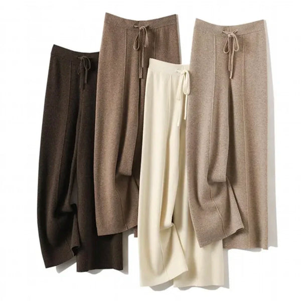 Women's Cashmere Pants 100% Merino Wool Broadfoot Pants Women's Knit Loose Knit Pants Fall/Winter Women's Thick Pants