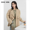 Women Blazers Solid Loose Double-breasted Wide Shoulder Office Ladies Suit Jacket Oversized Coat Spring Autumn