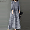 Long Sleeve Gingham Patchwork Maxi Dress V Neck Vintage Holiday Spring Vestidos Women Check Loose Casual Long Dress