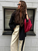 Chic Black Lace Up Jackets With Belt Women V-neck Long Sleeve Lace Up Loose Coats Autumn Casual Street Daily Outerwear