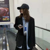 Notched Collar Black Blazer Women Casual Single-Breasted Pocket Jacket for Woman Street Long Sleeve Loose Blazers Coat