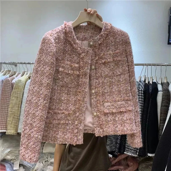 Spring Autumn Comfortable Be all-Match Short Women's Coat Small Fragrant Wind Loose Temperament Female Coarse Tweed Jacket
