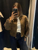 Women Faux Suede Embroidery Jacket Vintage Long Sleeve O Neck Loose Outerwear Short Autumn Winter Coat