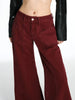 Vintage High Waist Jeans Women Solid Red Wide Leg Flare Full Length Denim Pants Streetwear