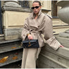 Khaki Lace Up Loose Windbreaker Women Vintage Lapel Long Sleeve Pockets Single Breasted Jackets Lady Daily Street Outerwear